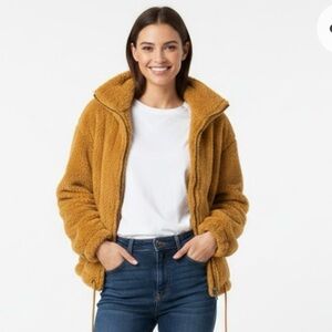 This & More Women's Mustard Yellow Teddy Bear Fleece Jacket - Size M